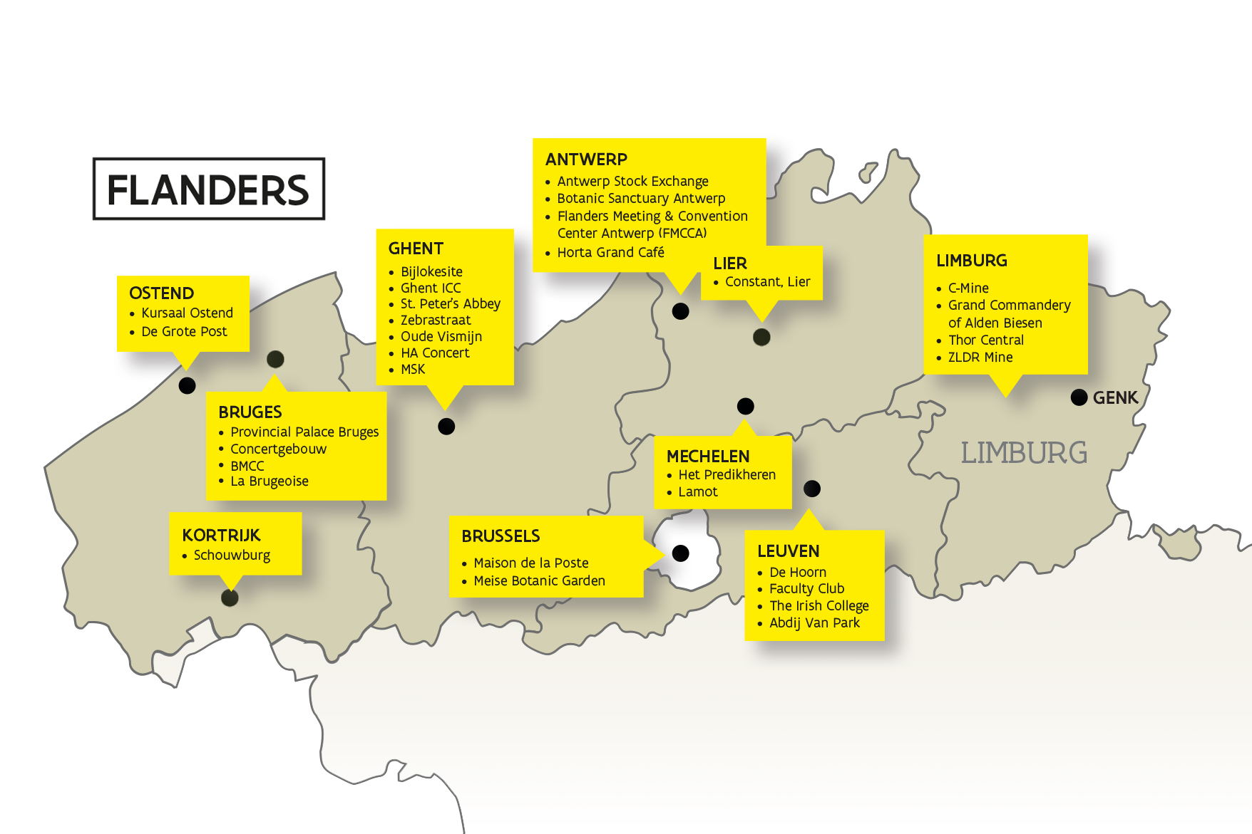 Kaart Flanders Heritage Venues 