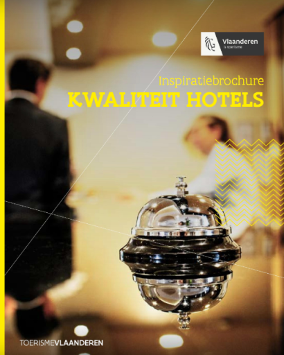 Cover van de brochure met een receptie van een hotel en een servicebel