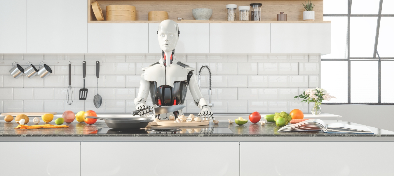 Robot aan het koken in een keuken.