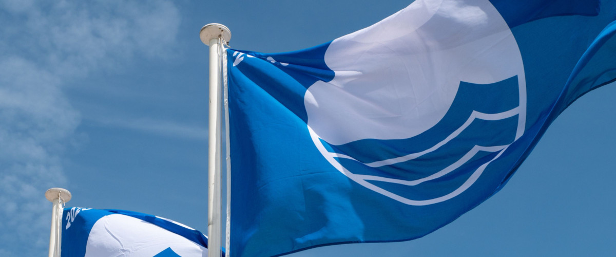 Blue Flag wappert in de wind